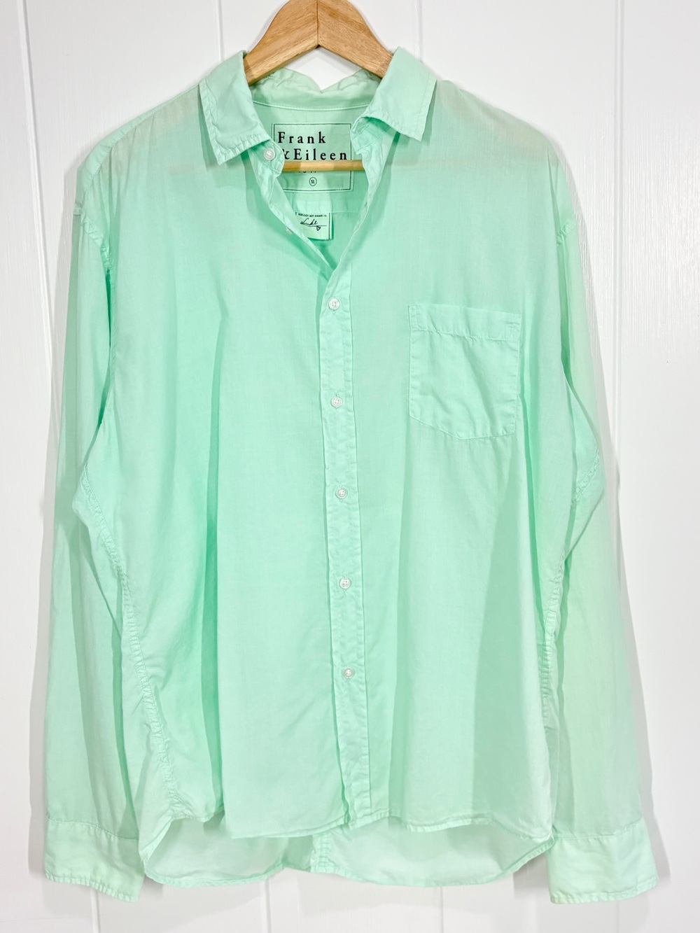 Frank & Eileen Luke Button-Up Featherweight Cotton Blouse Size XL Mint Green